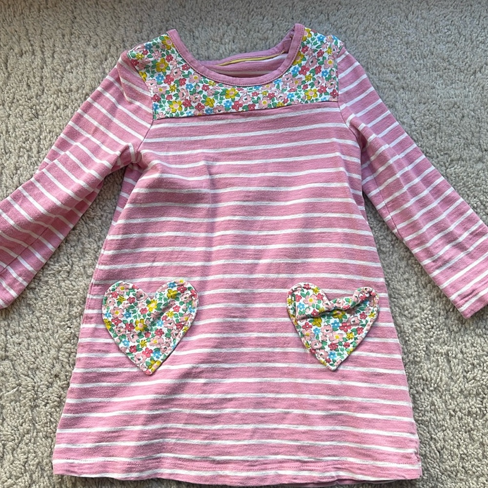 Mini Boden tunic dress. Adorably striped with liberty pattern details.